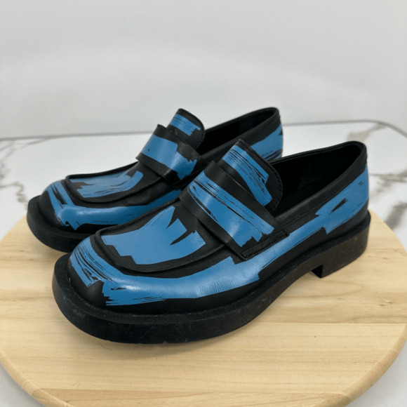 Camper Lab Womens 8.5 MIL 1978 Loafers Black Blue Brushed Leather Wacky Artsy - Picture 9 of 13